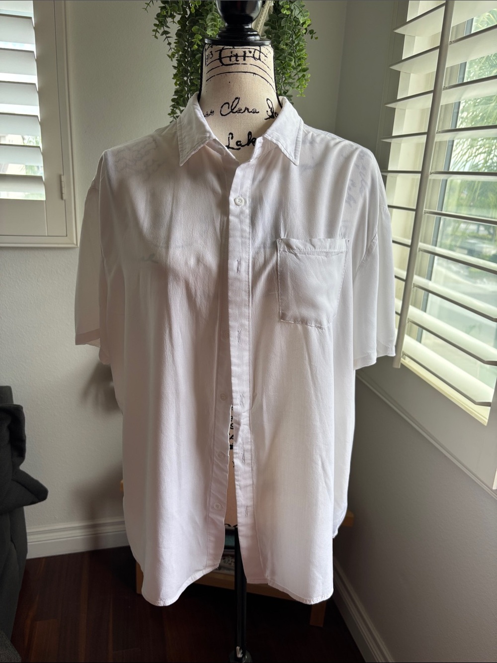 White Short-Sleeve Button Front Blouse